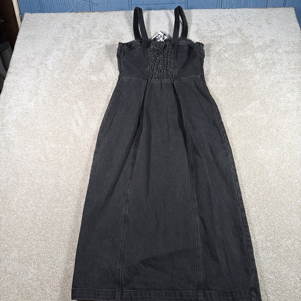 Future Collective Denim Front Zip Corset Long Dress Women 0 Black Sleeveless NEW - Picture 2 of 11